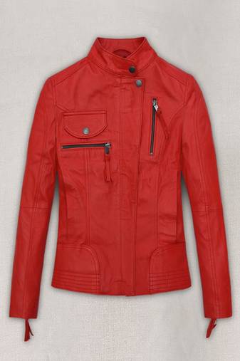 Women's  red  lambskin leather jacket-zipper & café racer jacket  style
