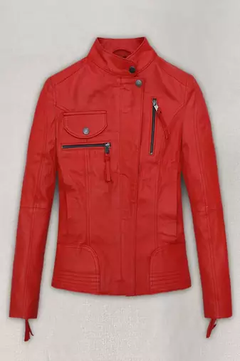 women's red lambskin leather jacket classic zip up style