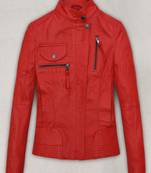 Women's  red  lambskin leather jacket-zipper & café racer jacket  style