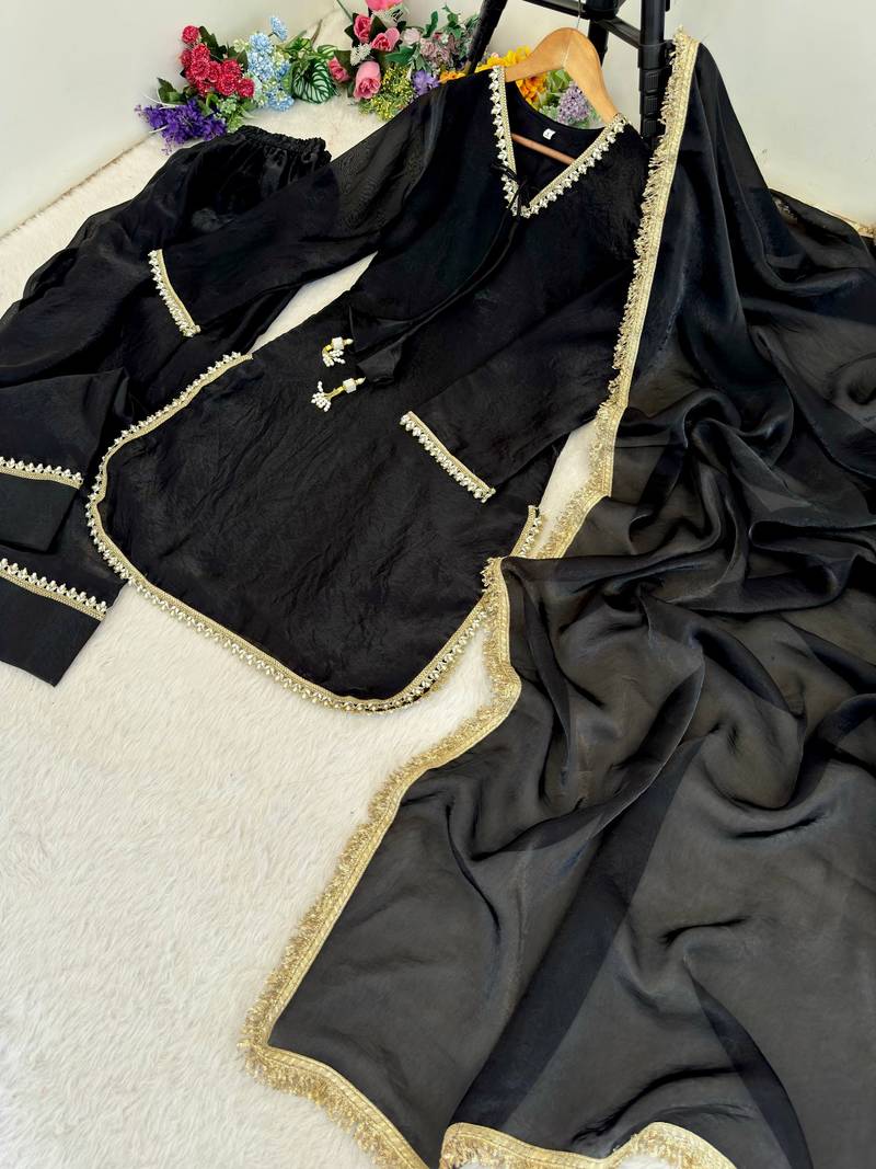 New  solid punjabi salwar kurti set with golden lace work kurta set