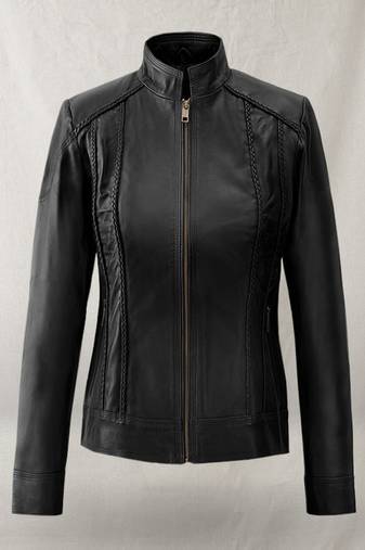 Women's  black  lambskin leather jacket-zipper & café racer jacket  style