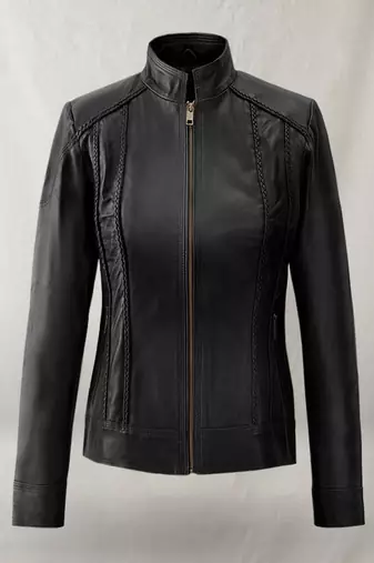 women's black lambskin leather jacket classic zip up style refined