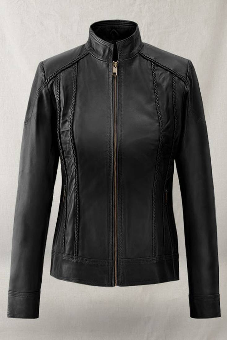 Women's  black  lambskin leather jacket-zipper & café racer jacket  style