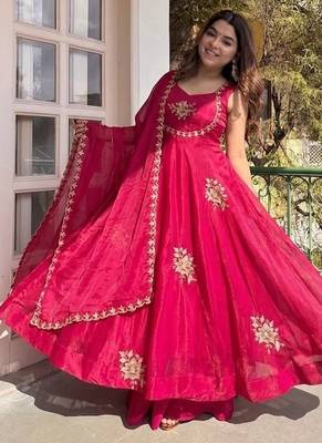  womens trending flared anarkali suit with gold floral embroidery gown set 1