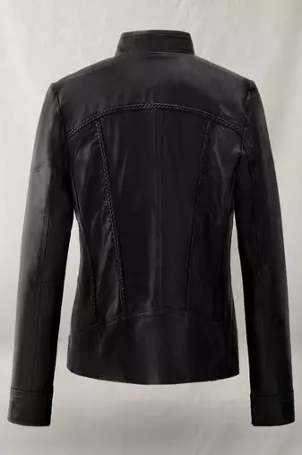 women's black lambskin leather jacket classic zip up style refined