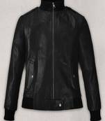 Women's  black  lambskin leather jacket- 2 pocket  & café racer jacket  style