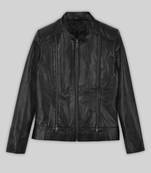 Women's  black  lambskin leather jacket- multiple zipper & café racer jacket  style
