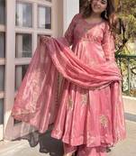 New womens trending  flared anarkali suit with gold floral embroidery gown set