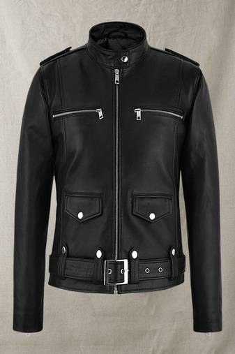 women's black premium lambskin leather jacket adjustable belted waist