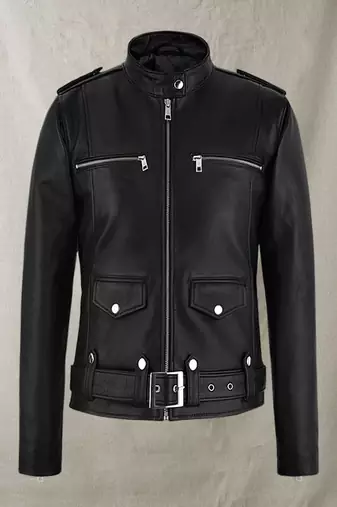 women's black premium lambskin leather jacket adjustable belted waist