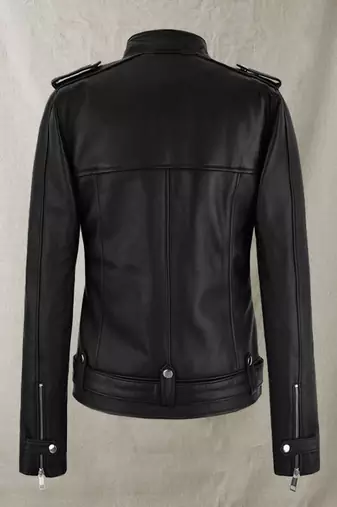 women's black premium lambskin leather jacket adjustable belted waist
