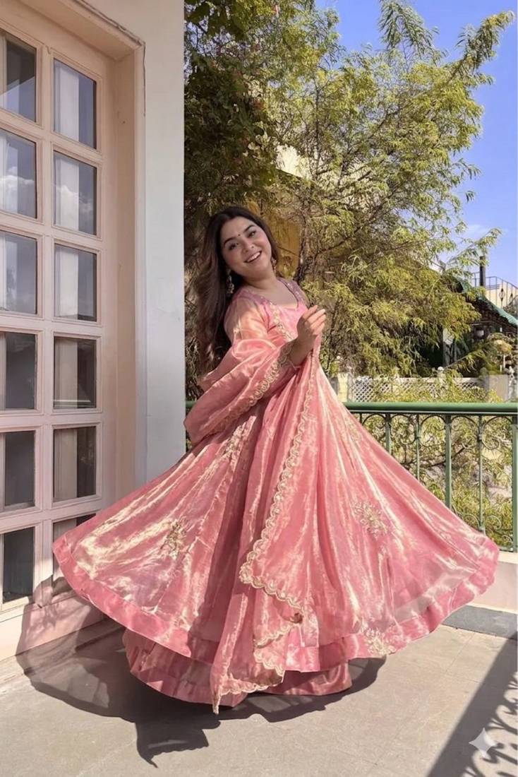 New womens trending  flared anarkali suit with gold floral embroidery gown set