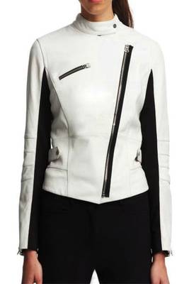 women's white premium lambskin leather jacket adjustable belted waist 1