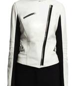 Women's  white  lambskin leather jacket- zipper & waist belt jacket  style