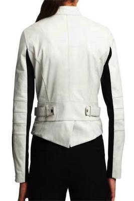 women's white premium lambskin leather jacket adjustable belted waist 2