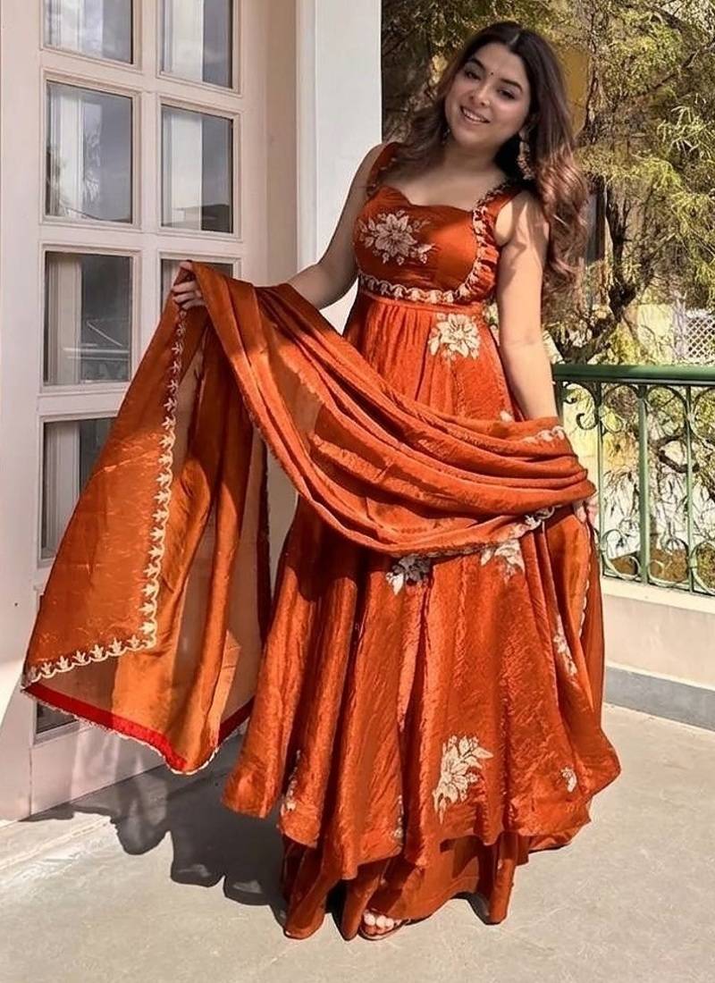 New womens trending  flared anarkali suit with gold floral embroidery gown set