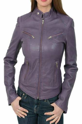 women's purple lambskin leather jacket classic zip up style