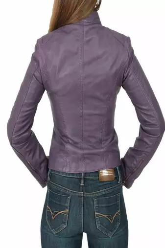women's purple lambskin leather jacket classic zip up style