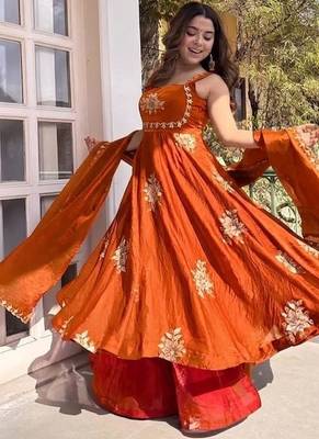 New womens trending flared anarkali suit with gold floral embroidery gown set 2