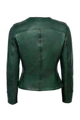 women's olive green lambskin leather jacket classic zip up style 2