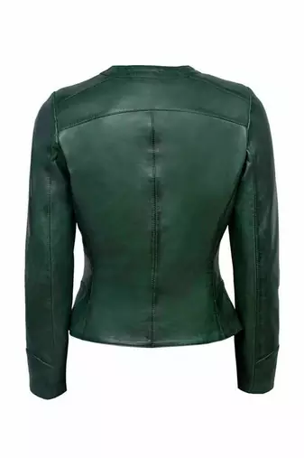 women's olive green lambskin leather jacket classic zip up style