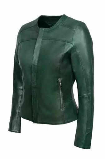 women's olive green lambskin leather jacket classic zip up style