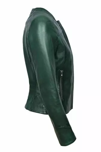 women's olive green lambskin leather jacket classic zip up style
