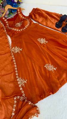 New womens trending flared anarkali suit with gold floral embroidery gown set 4