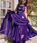 New womens trending  flared anarkali suit with gold floral embroidery gown set