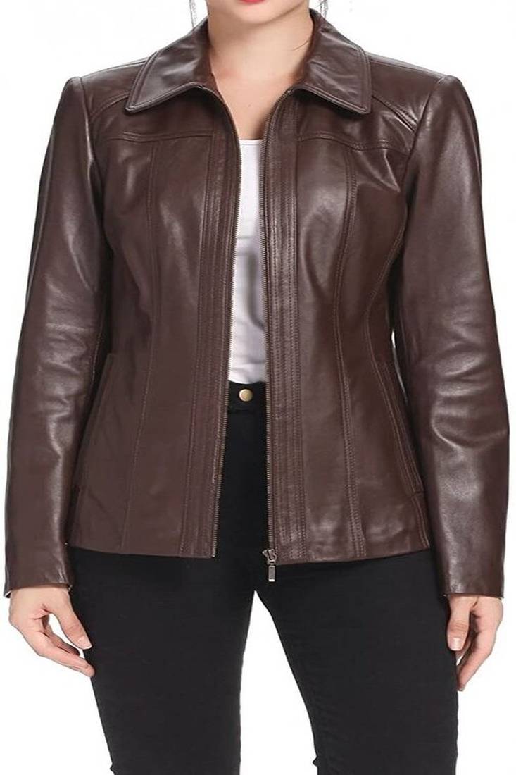 Women tan brown genuine leather jacket slim fit handmade premium lambskin