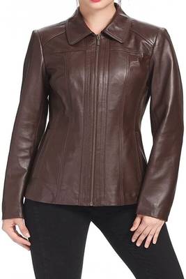 women's brown lambskin leather jacket classic zip up style authentic 2
