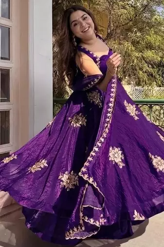 New womens trending flared anarkali suit with gold floral embroidery gown set