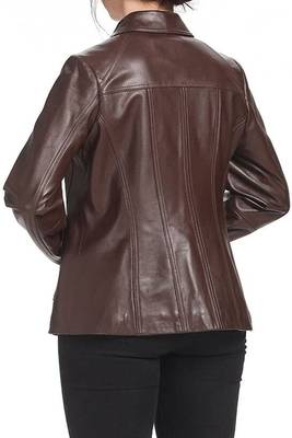 women's brown lambskin leather jacket classic zip up style authentic 3