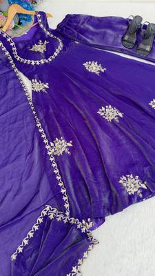 New womens trending flared anarkali suit with gold floral embroidery gown set 4