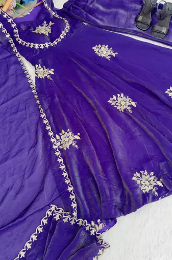 New womens trending flared anarkali suit with gold floral embroidery gown set