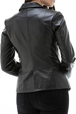 women's black lambskin leather blazer jacket classic zip up style exclusive 3