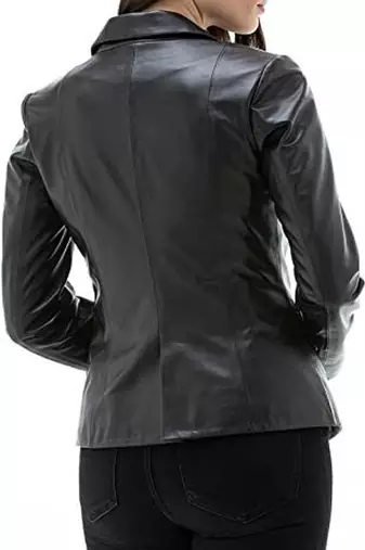 women's black lambskin leather blazer jacket classic zip up style exclusive