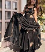 New womens trending  flared anarkali suit with gold floral embroidery gown set