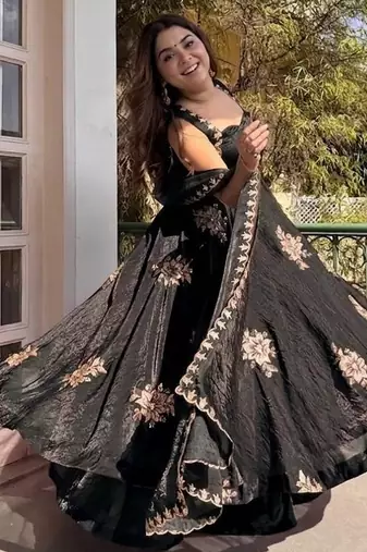New womens trending flared anarkali suit with gold floral embroidery gown set