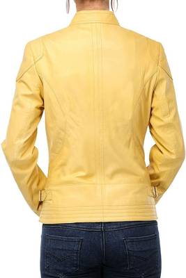 women's yellow lambskin leather jacket classic zip front style premium 2