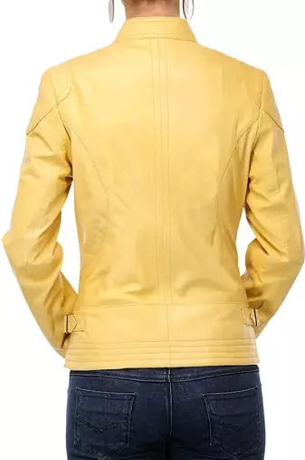 women's yellow lambskin leather jacket classic zip front style premium