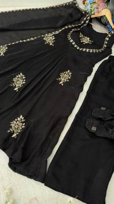 New womens trending flared anarkali suit with gold floral embroidery gown set 4
