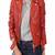 Women's  red  lambskin leather jacket-asymmetric zipper & waist belt  style