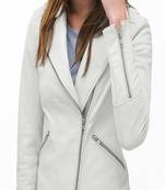 Women's  white  lambskin leather jacket-asymmetric zipper  style