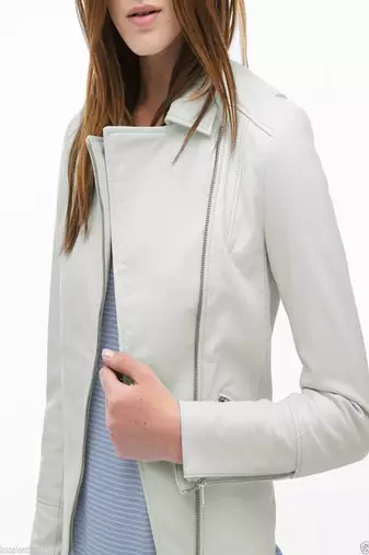 women's white premium lambskin leather jacket asymmetrical zip closure