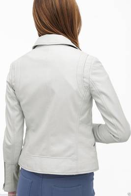 women's white premium lambskin leather jacket asymmetrical zip closure 3