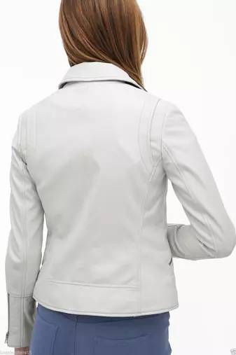 women's white premium lambskin leather jacket asymmetrical zip closure