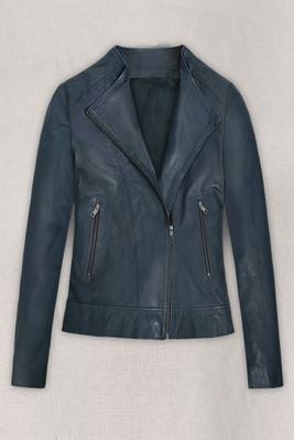women's navy blue lambskin leather jacket classic zip up style 1