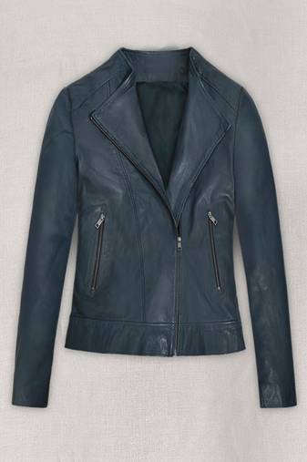 women's navy blue lambskin leather jacket classic zip up style