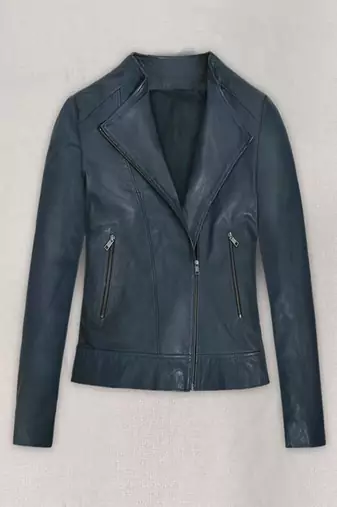 women's navy blue lambskin leather jacket classic zip up style